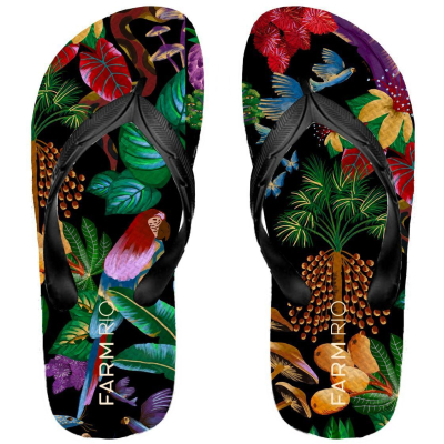 Chinelo Farm Preto estampado